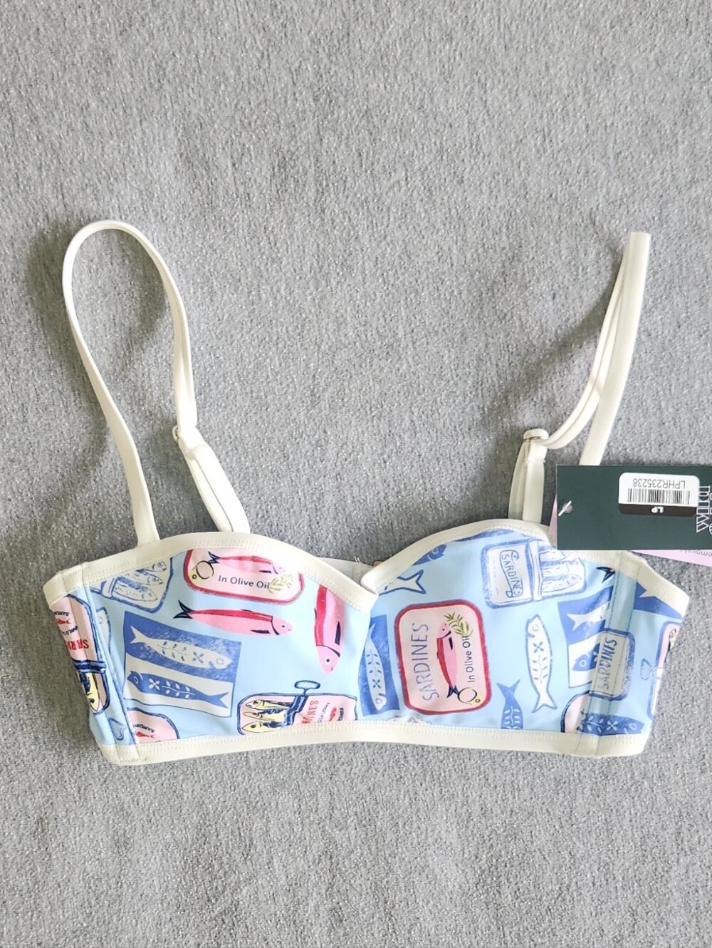 Wild Fable Women’s Contrast Binding Bralette Bikini Top – Blue Sardine Print XXS